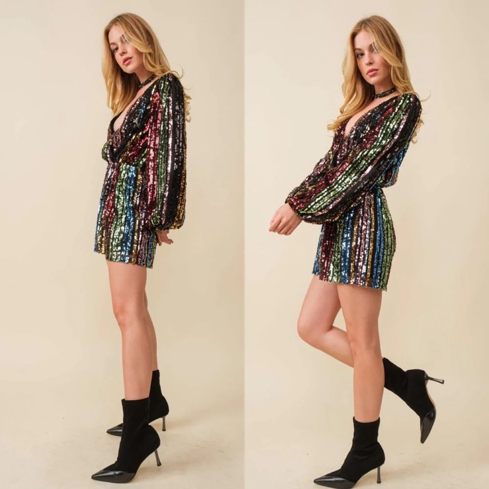Turn Up The Volume Multicolor Sequin Striped Romper - Picture 7 of 7